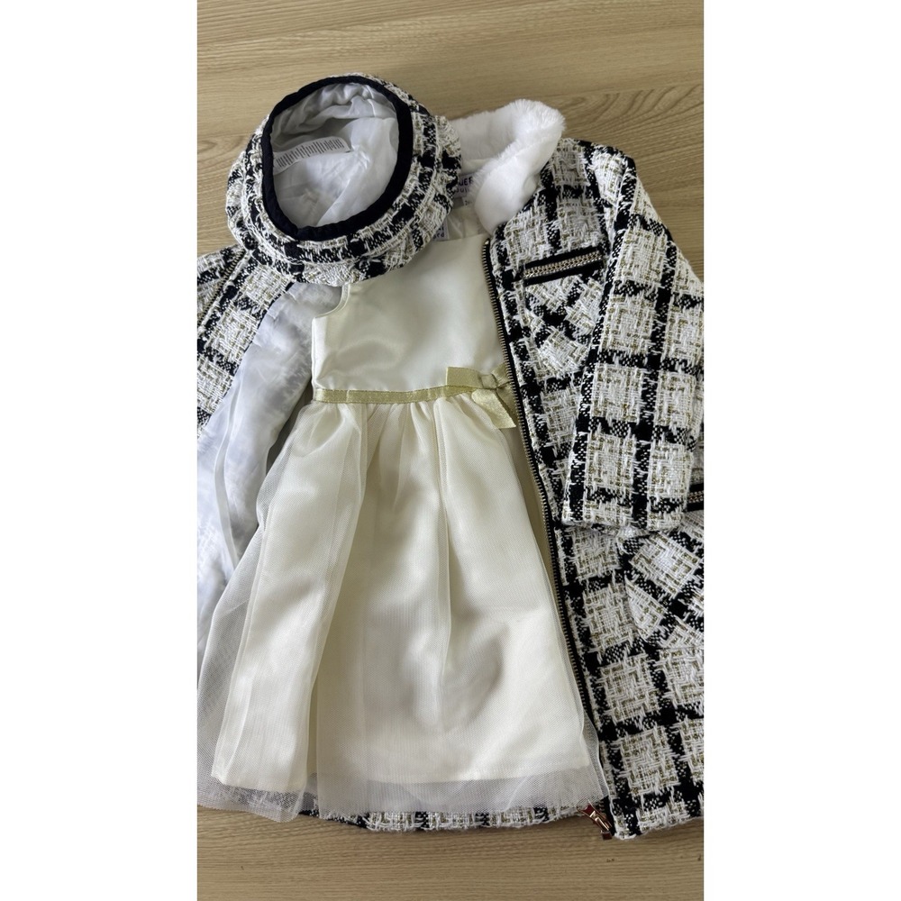 Blueberi Boulevard 24M Girls Boucle Coat Dress Beret 3 Pc Holiday Outfit
